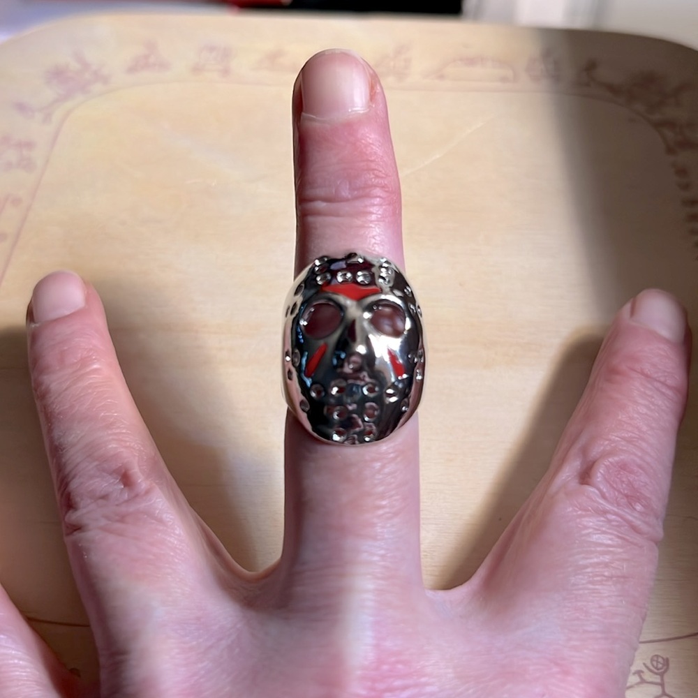 🔖 CLEARANCE 🔖 NWT👺 STAINLESS STEEL FRIDAY THE 13TH JASON HOCKEY MASK RING Mens 9 - Picture 7 of 9